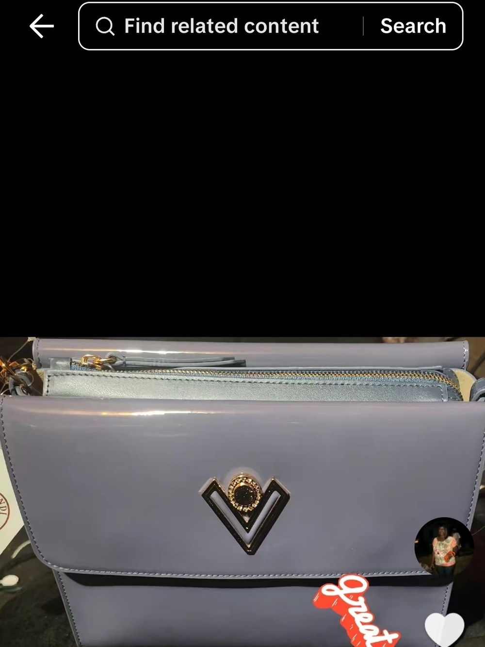 Mario Valentino Lilac Patent Shoulder Bag with Gold V Emblem